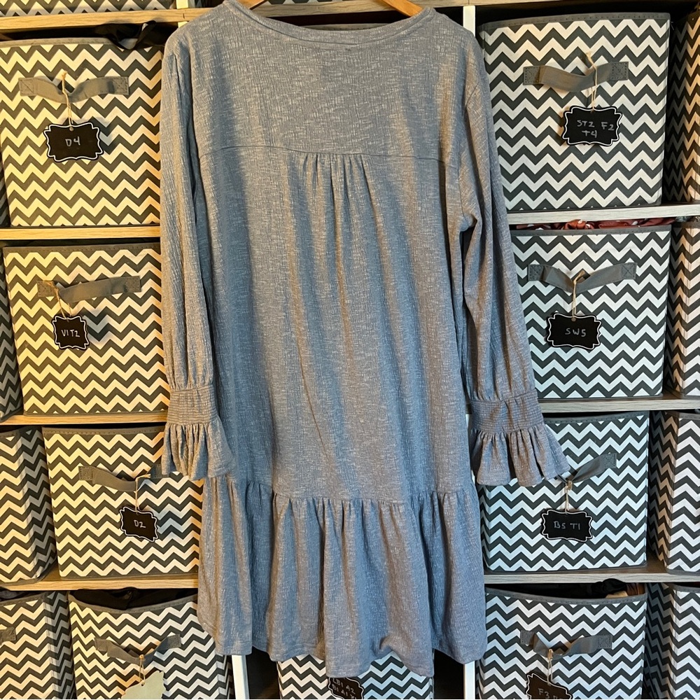 Blue Henley styled Button-Front Ruffled Dress - Picture 2 of 4